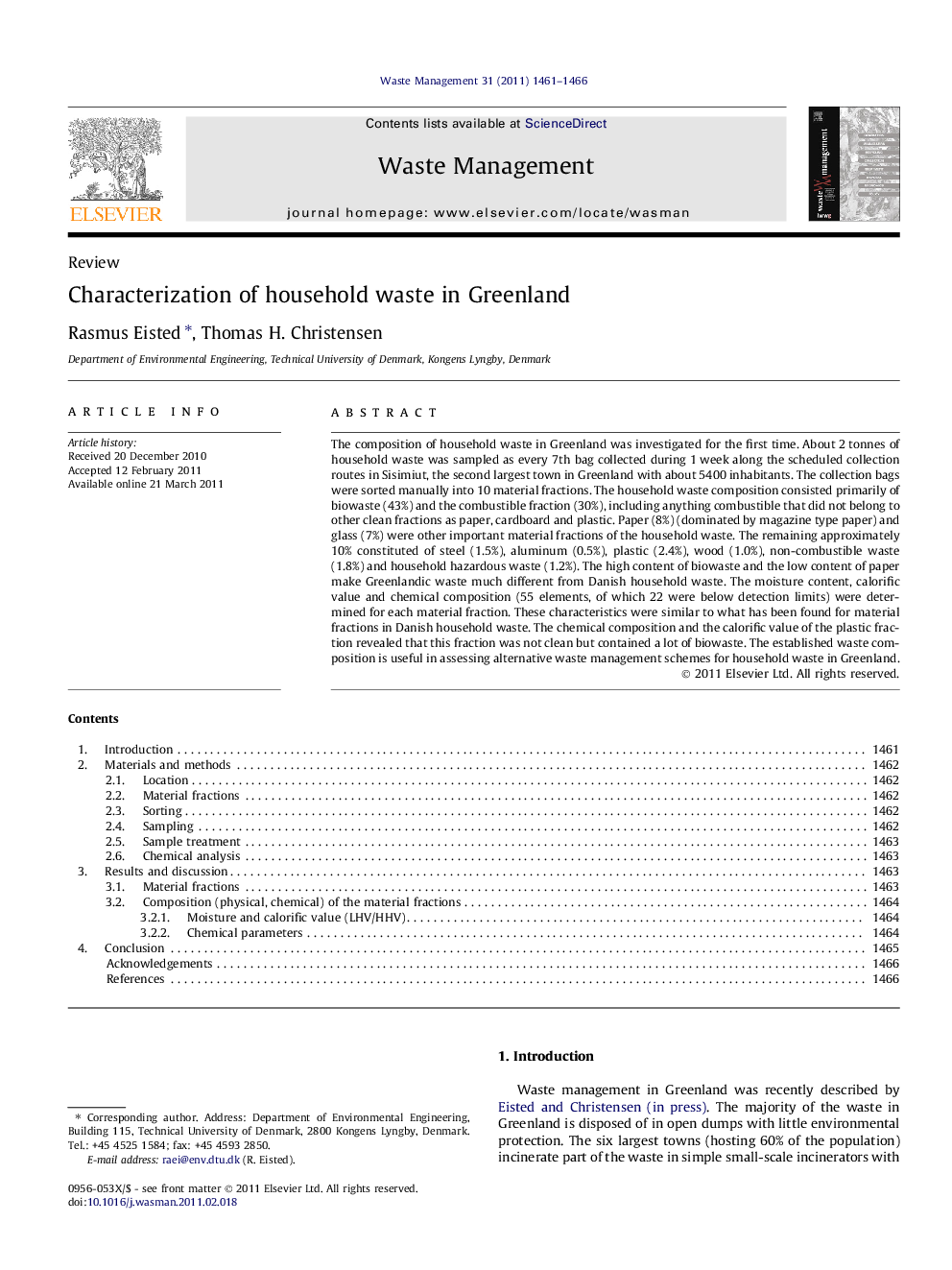 Characterization of household waste in Greenland