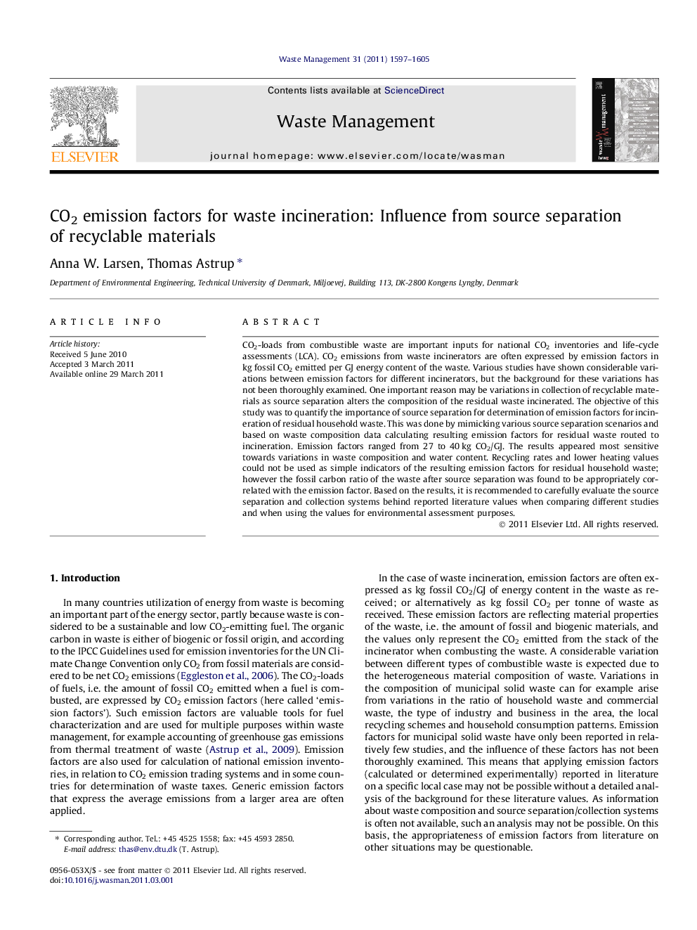 CO2 emission factors for waste incineration: Influence from source separation of recyclable materials