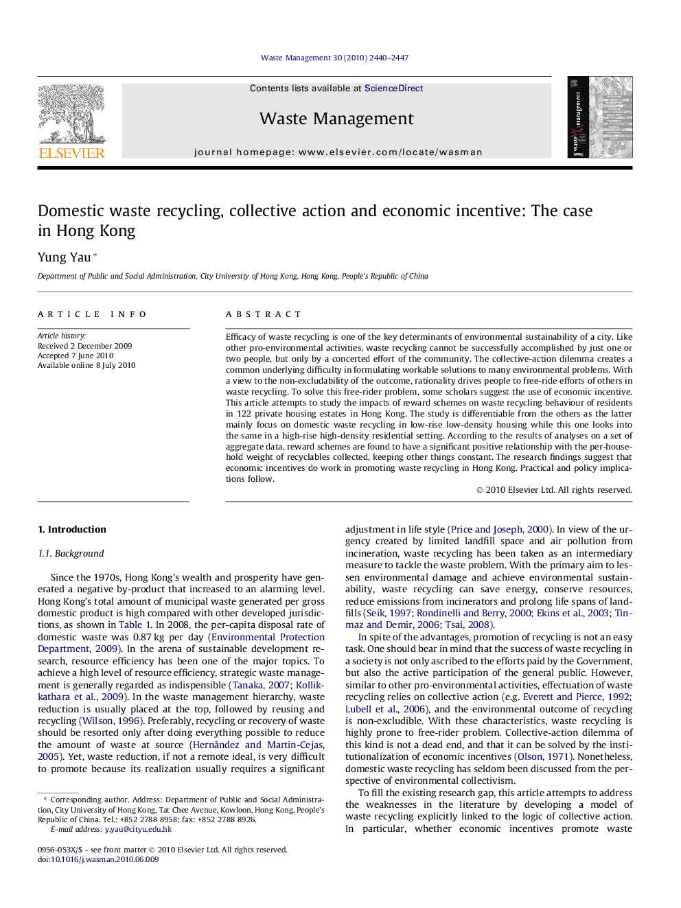 عکس صفحه اول مقاله: Domestic waste recycling, collective action and economic incentive: The case in Hong Kong Domestic waste recycling, collective action and economic incentive: The case in Hong Kong