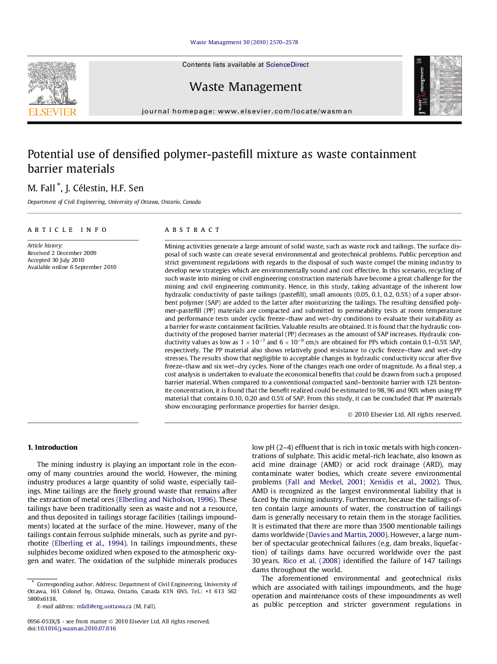 Potential use of densified polymer-pastefill mixture as waste containment barrier materials