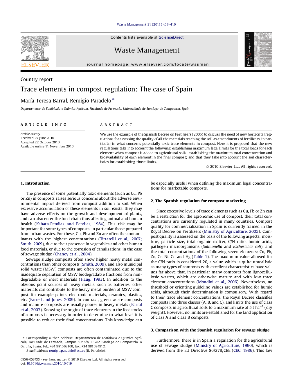 Trace elements in compost regulation: The case of Spain