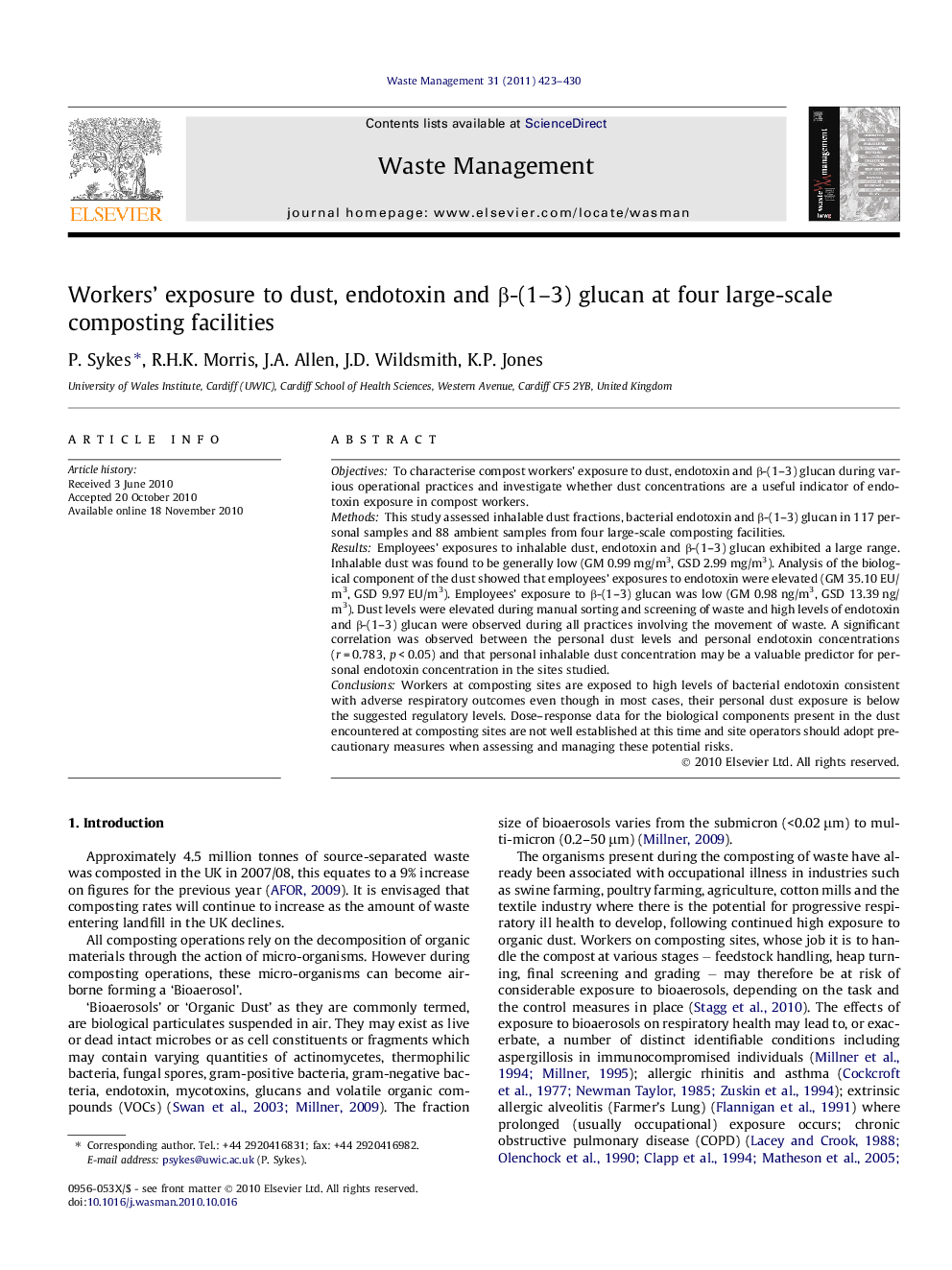 Workers’ exposure to dust, endotoxin and β-(1–3) glucan at four large-scale composting facilities