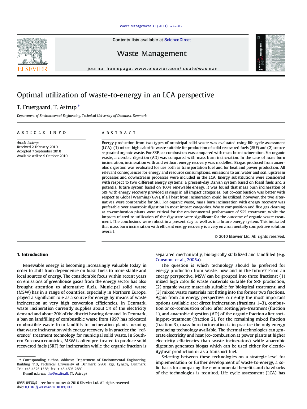 Optimal utilization of waste-to-energy in an LCA perspective