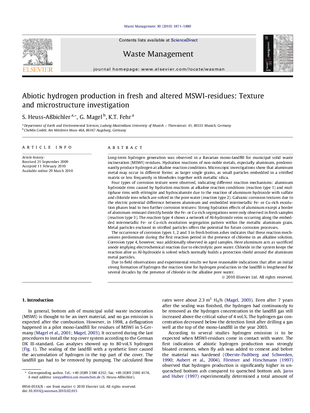 Abiotic hydrogen production in fresh and altered MSWI-residues: Texture and microstructure investigation