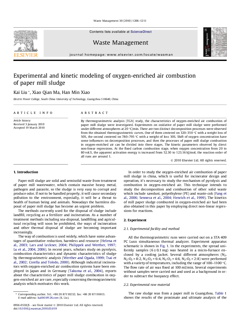 عکس صفحه اول مقاله: Experimental and kinetic modeling of oxygen-enriched air combustion of paper mill sludge Experimental and kinetic modeling of oxygen-enriched air combustion of paper mill sludge