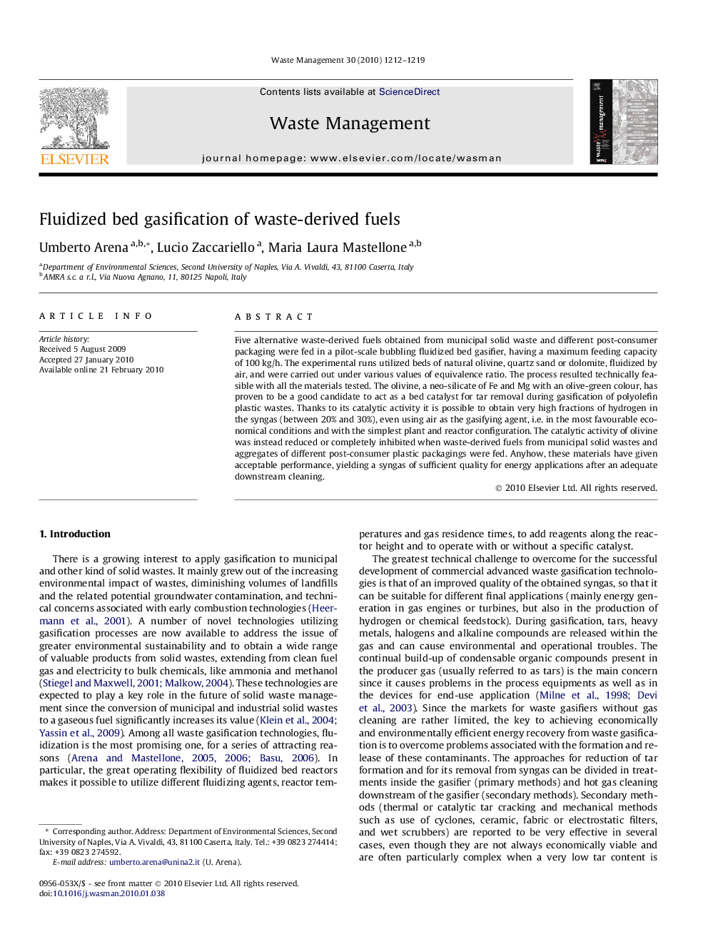 عکس صفحه اول مقاله: Fluidized bed gasification of waste-derived fuels Fluidized bed gasification of waste-derived fuels
