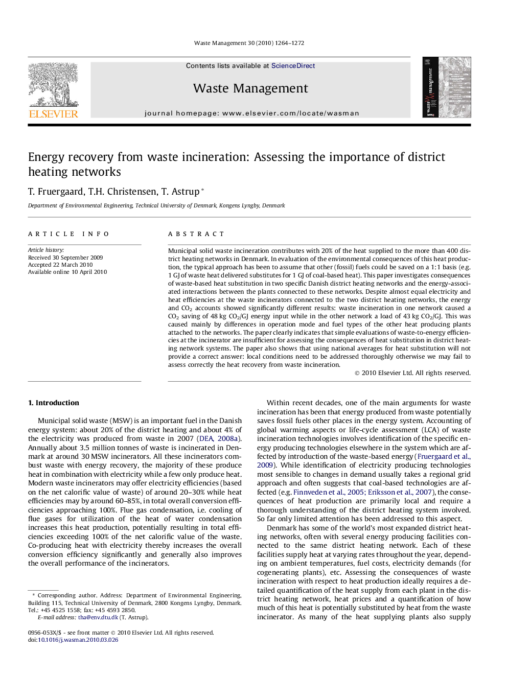 Energy recovery from waste incineration: Assessing the importance of district heating networks