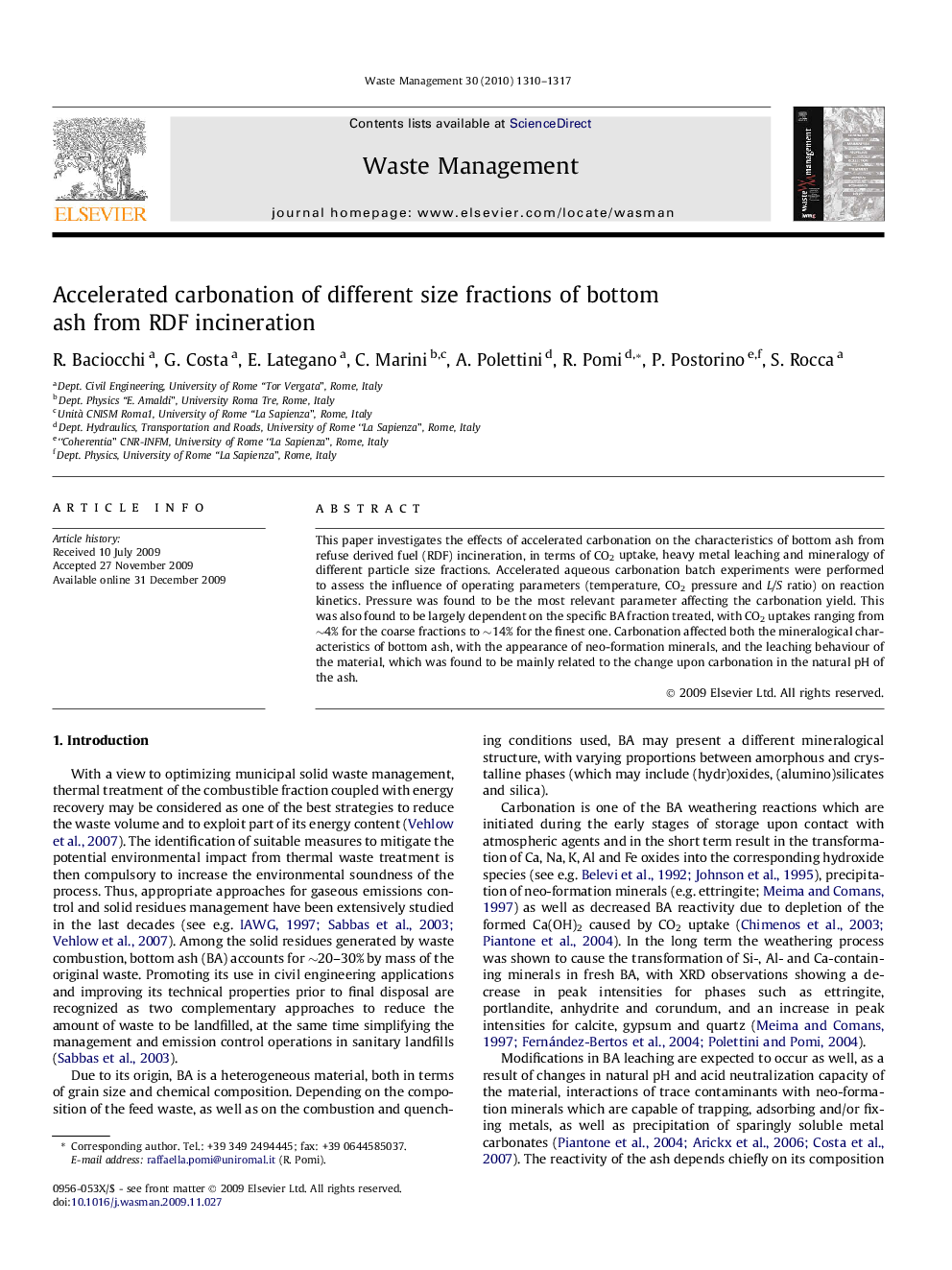 Accelerated carbonation of different size fractions of bottom ash from RDF incineration