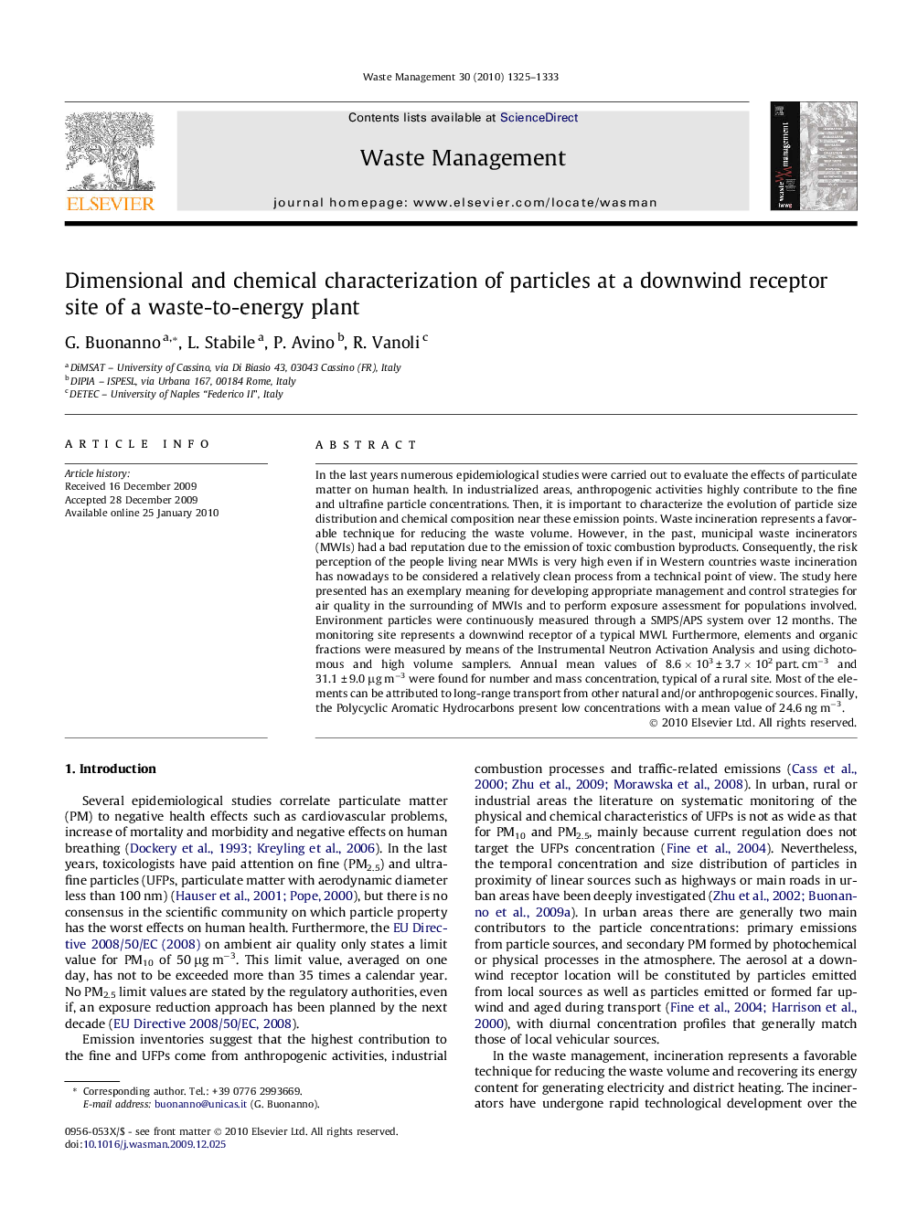 عکس صفحه اول مقاله: Dimensional and chemical characterization of particles at a downwind receptor site of a waste-to-energy plant Dimensional and chemical characterization of particles at a downwind receptor site of a waste-to-energy plant