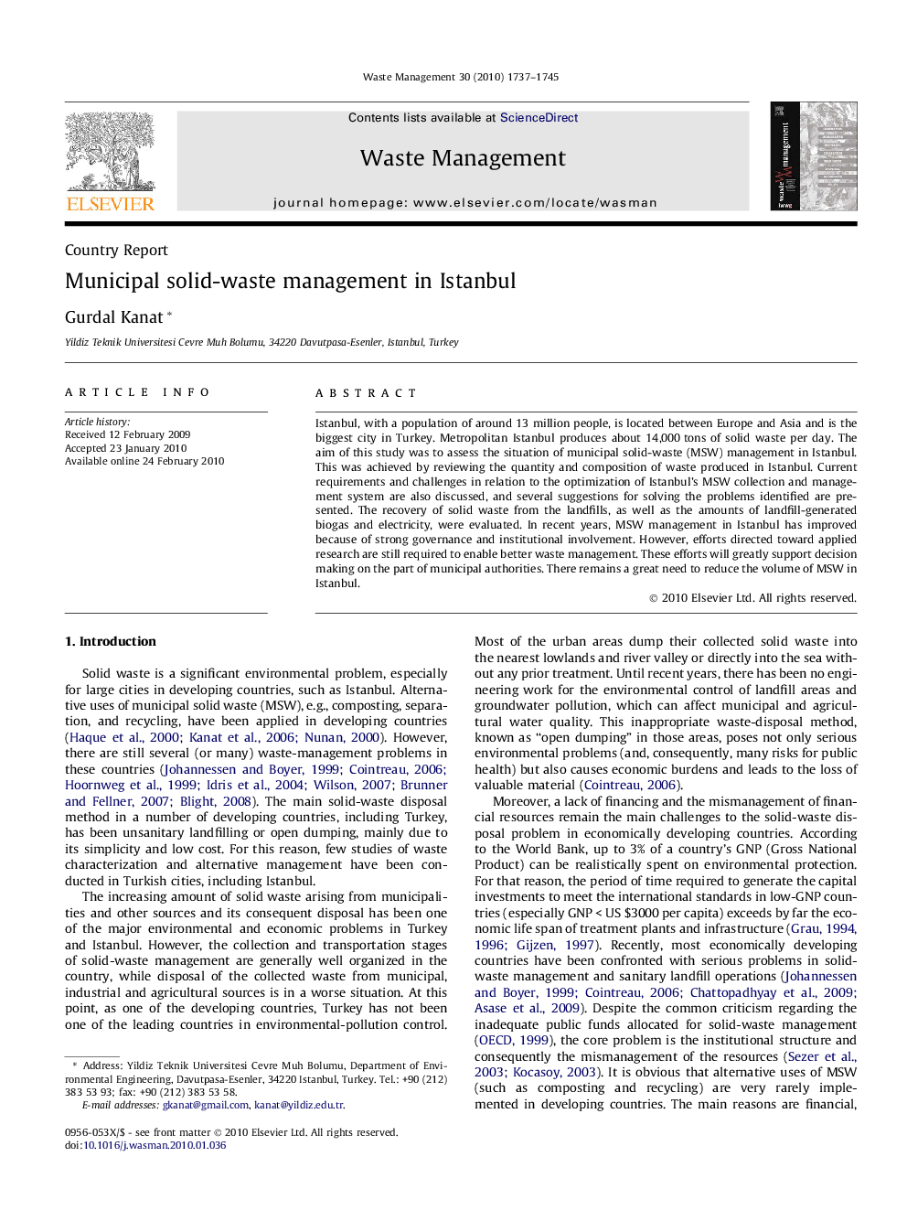 Municipal solid-waste management in Istanbul
