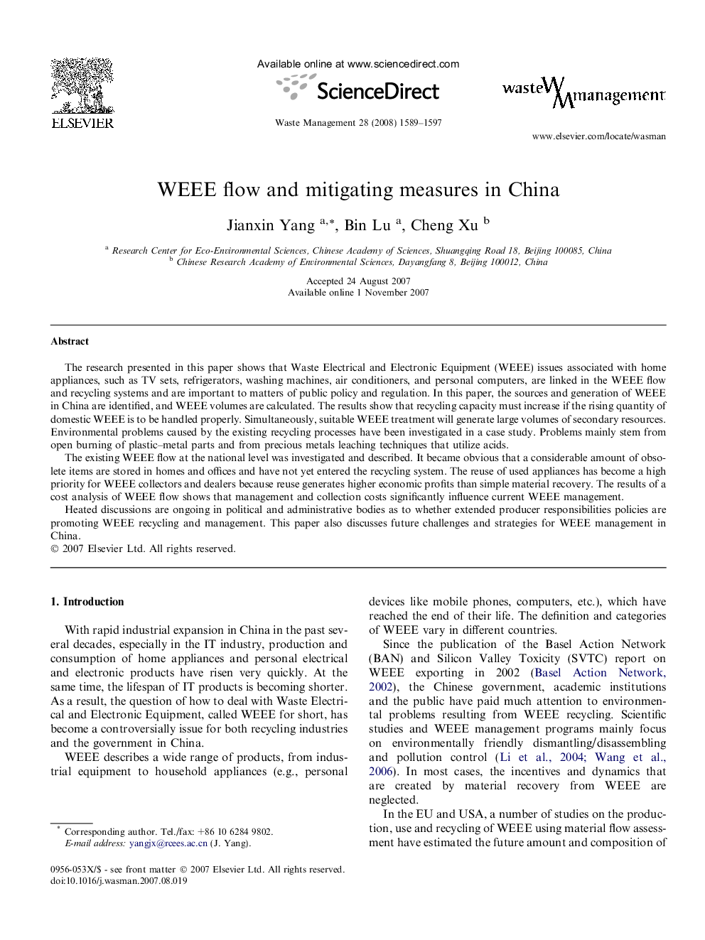 WEEE flow and mitigating measures in China