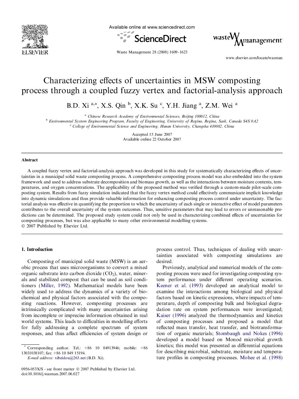 Characterizing effects of uncertainties in MSW composting process through a coupled fuzzy vertex and factorial-analysis approach