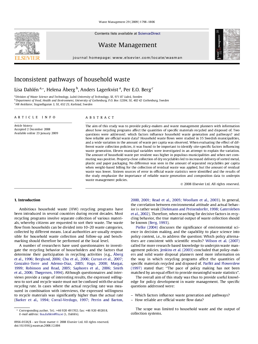Inconsistent pathways of household waste
