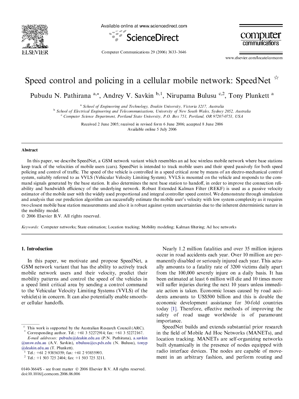 Speed control and policing in a cellular mobile network: SpeedNet 