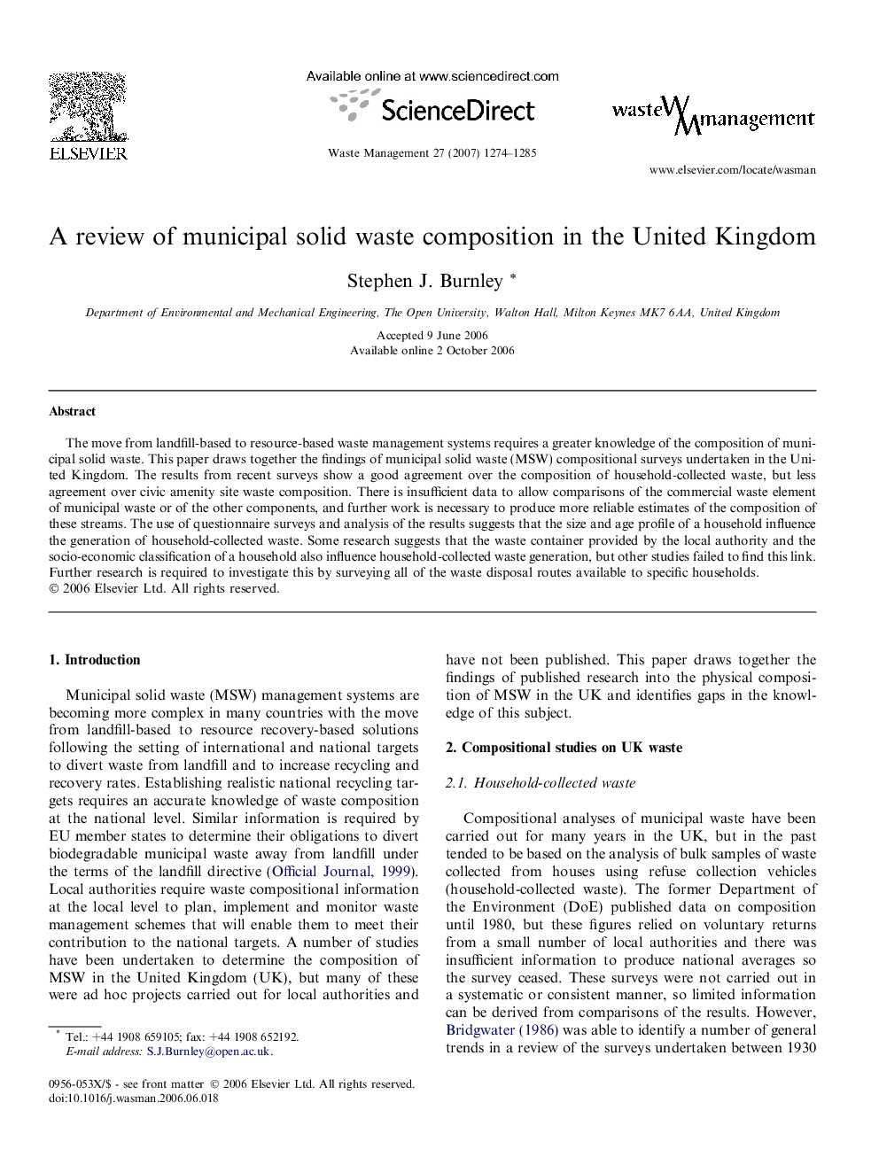 A review of municipal solid waste composition in the United Kingdom