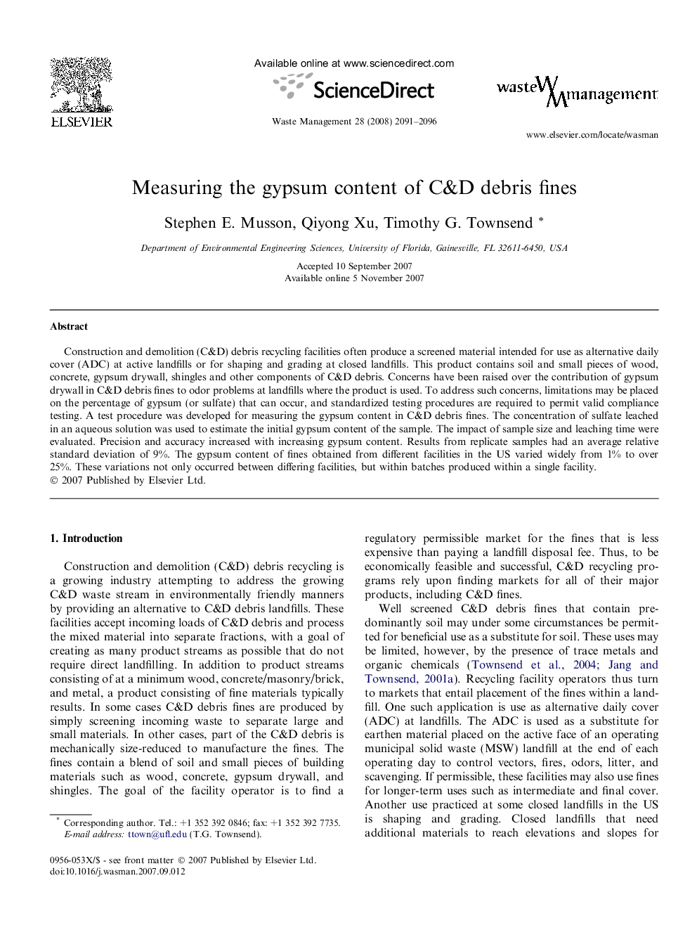 Measuring the gypsum content of C&D debris fines