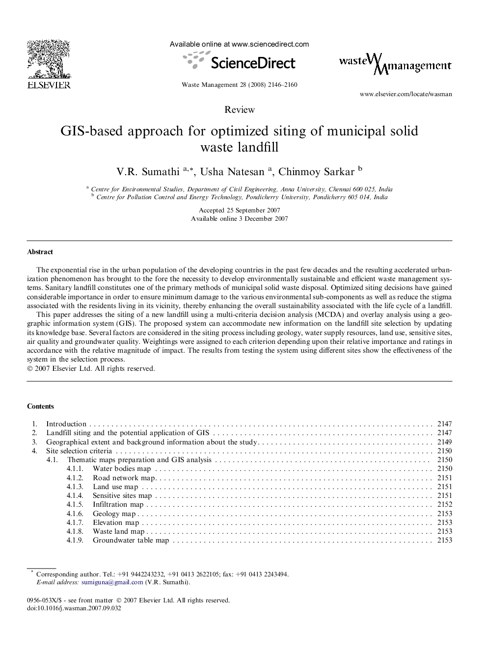 GIS-based approach for optimized siting of municipal solid waste landfill