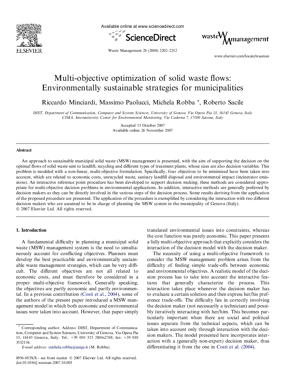 Multi-objective optimization of solid waste flows: Environmentally sustainable strategies for municipalities