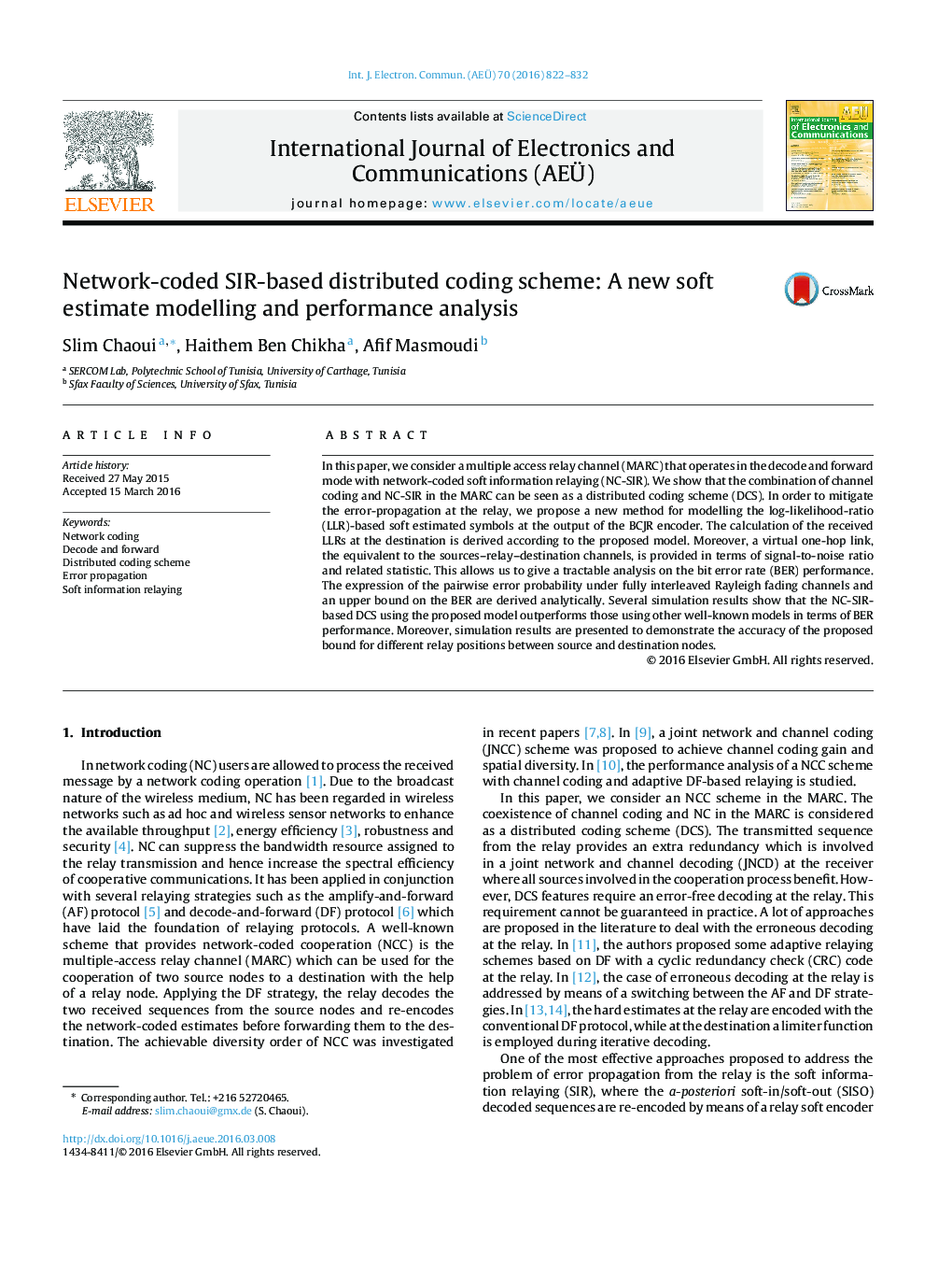 Network-coded SIR-based distributed coding scheme: A new soft estimate modelling and performance analysis