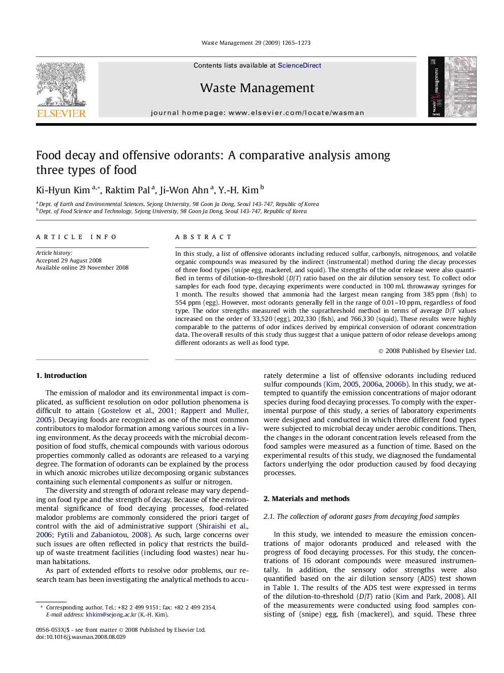 Food decay and offensive odorants: A comparative analysis among three types of food