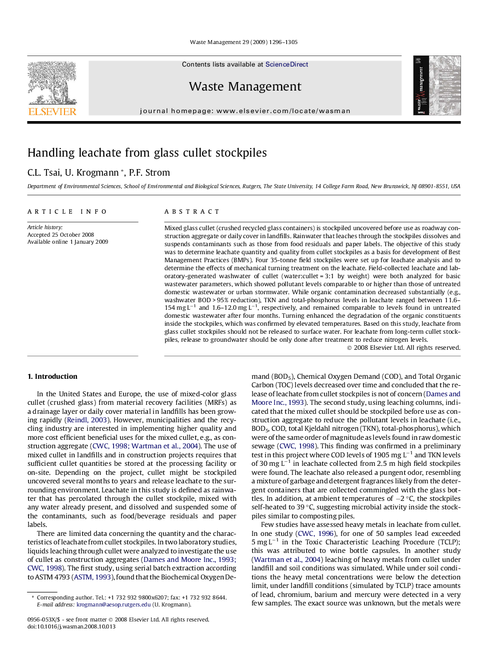 Handling leachate from glass cullet stockpiles
