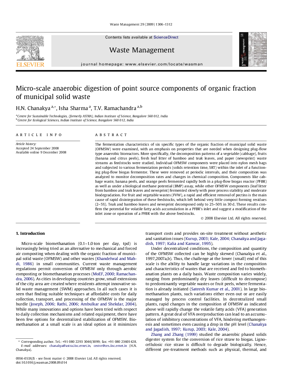 Micro-scale anaerobic digestion of point source components of organic fraction of municipal solid waste