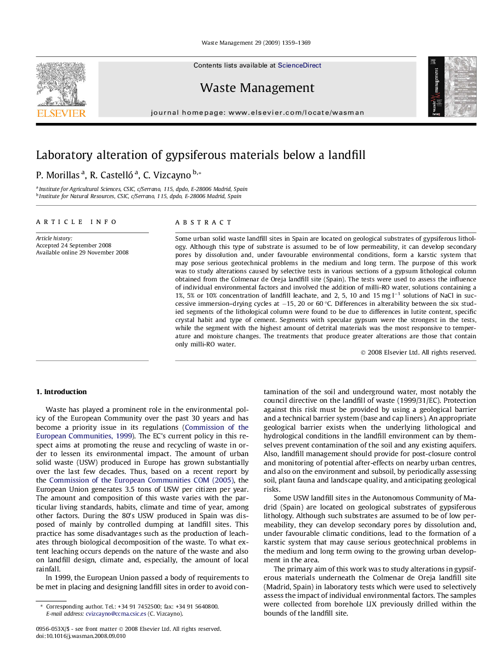 Laboratory alteration of gypsiferous materials below a landfill