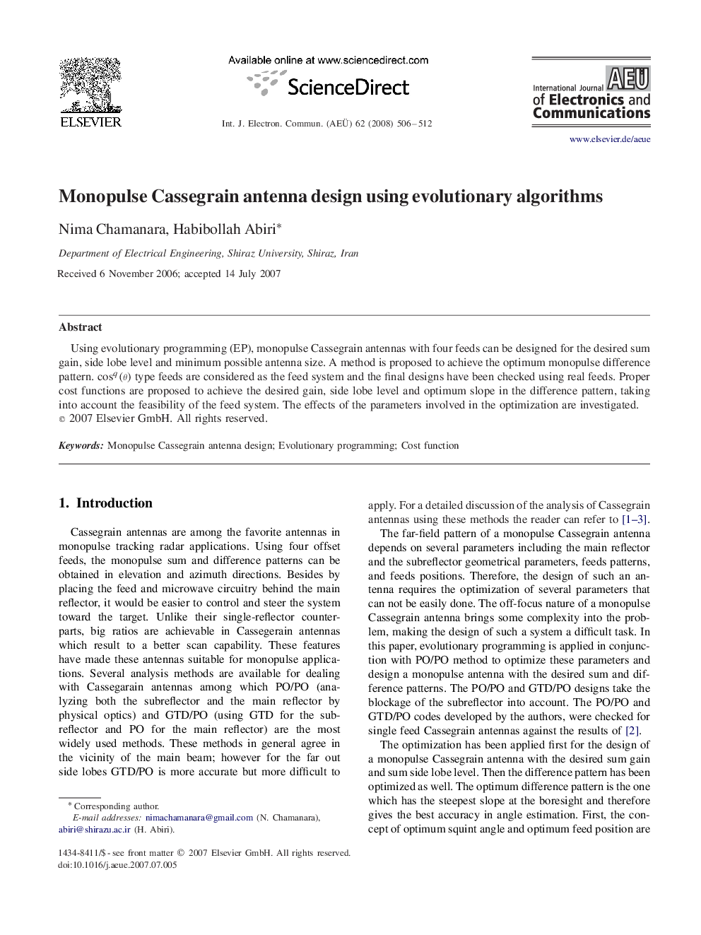 Monopulse Cassegrain antenna design using evolutionary algorithms