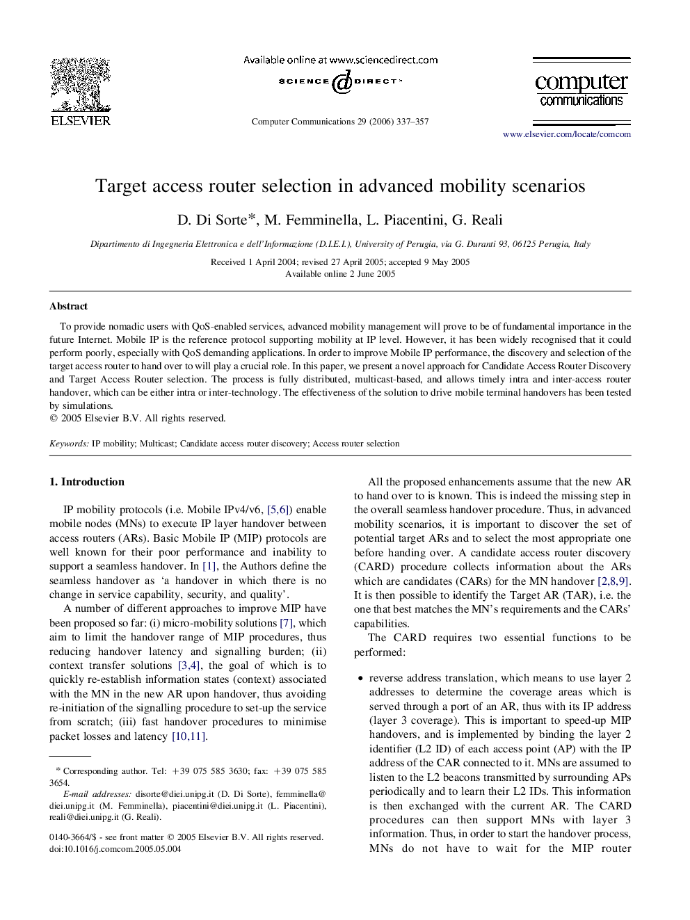 Target access router selection in advanced mobility scenarios