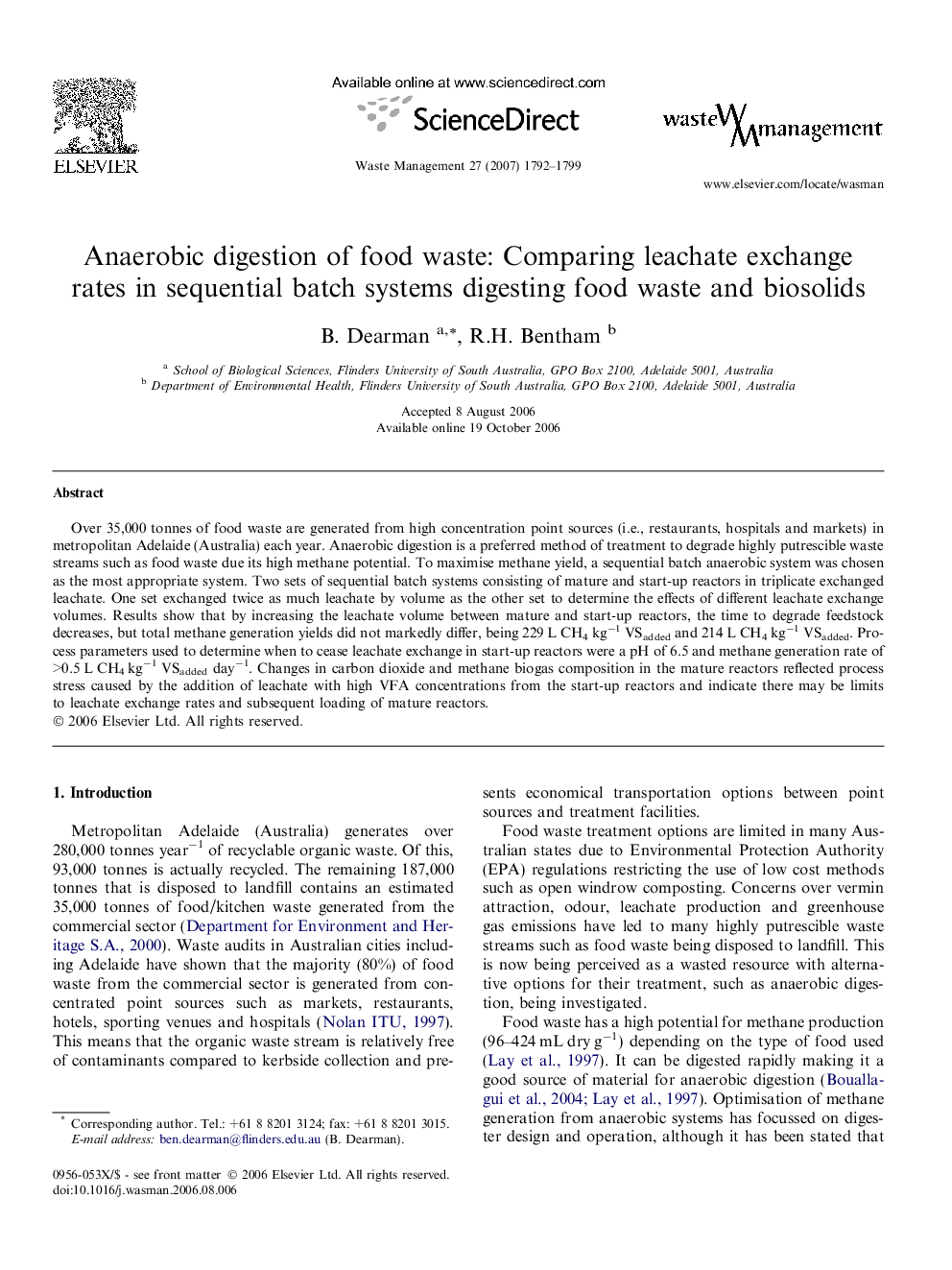 Anaerobic digestion of food waste: Comparing leachate exchange rates in sequential batch systems digesting food waste and biosolids