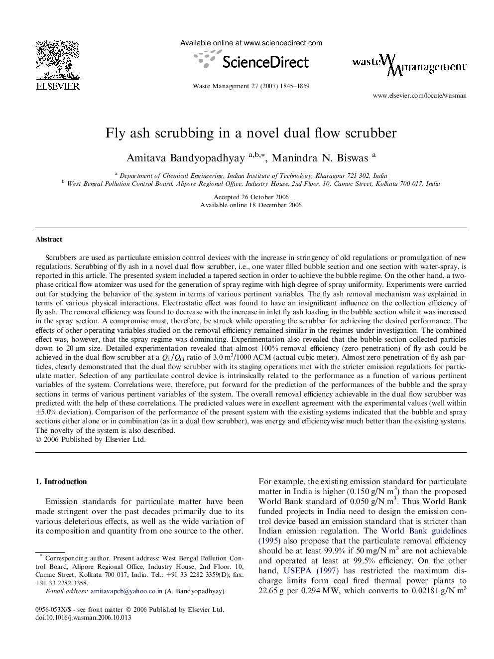 Fly ash scrubbing in a novel dual flow scrubber