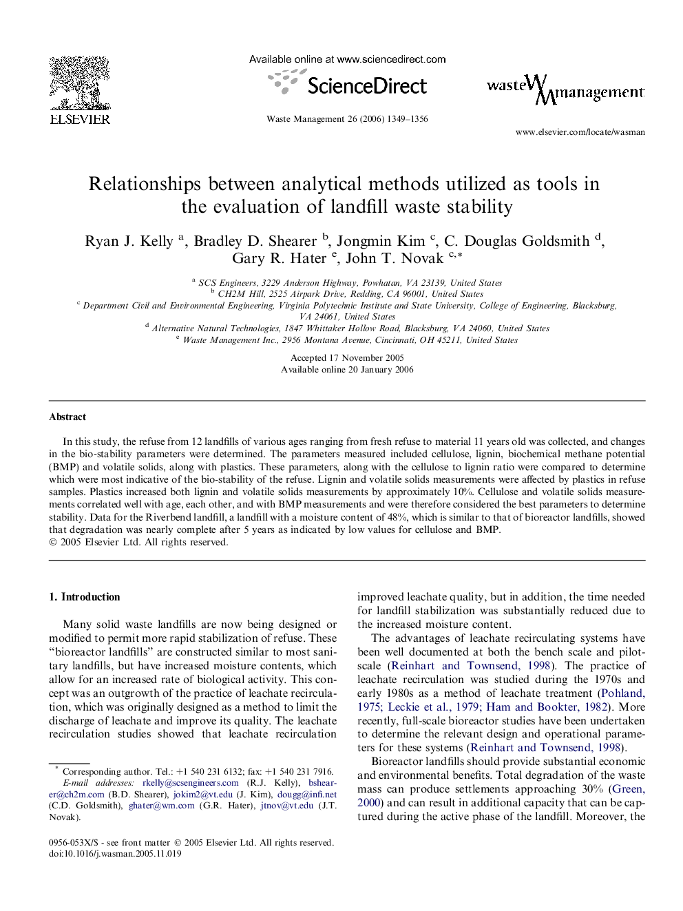 Relationships between analytical methods utilized as tools in the evaluation of landfill waste stability