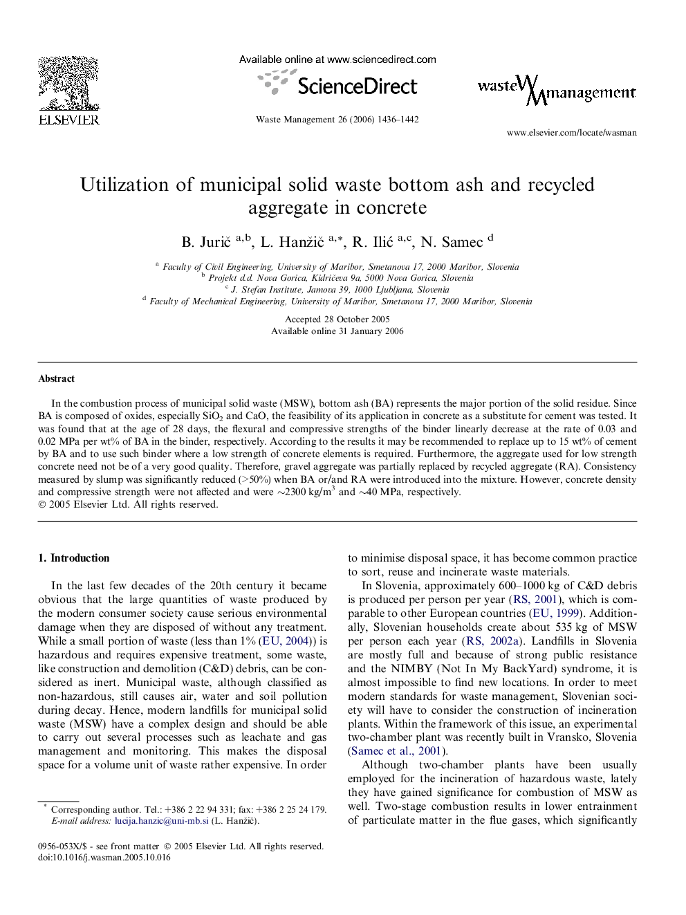 Utilization of municipal solid waste bottom ash and recycled aggregate in concrete