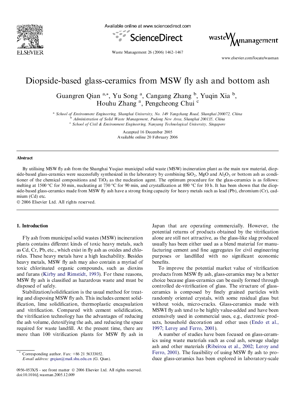 Diopside-based glass-ceramics from MSW fly ash and bottom ash