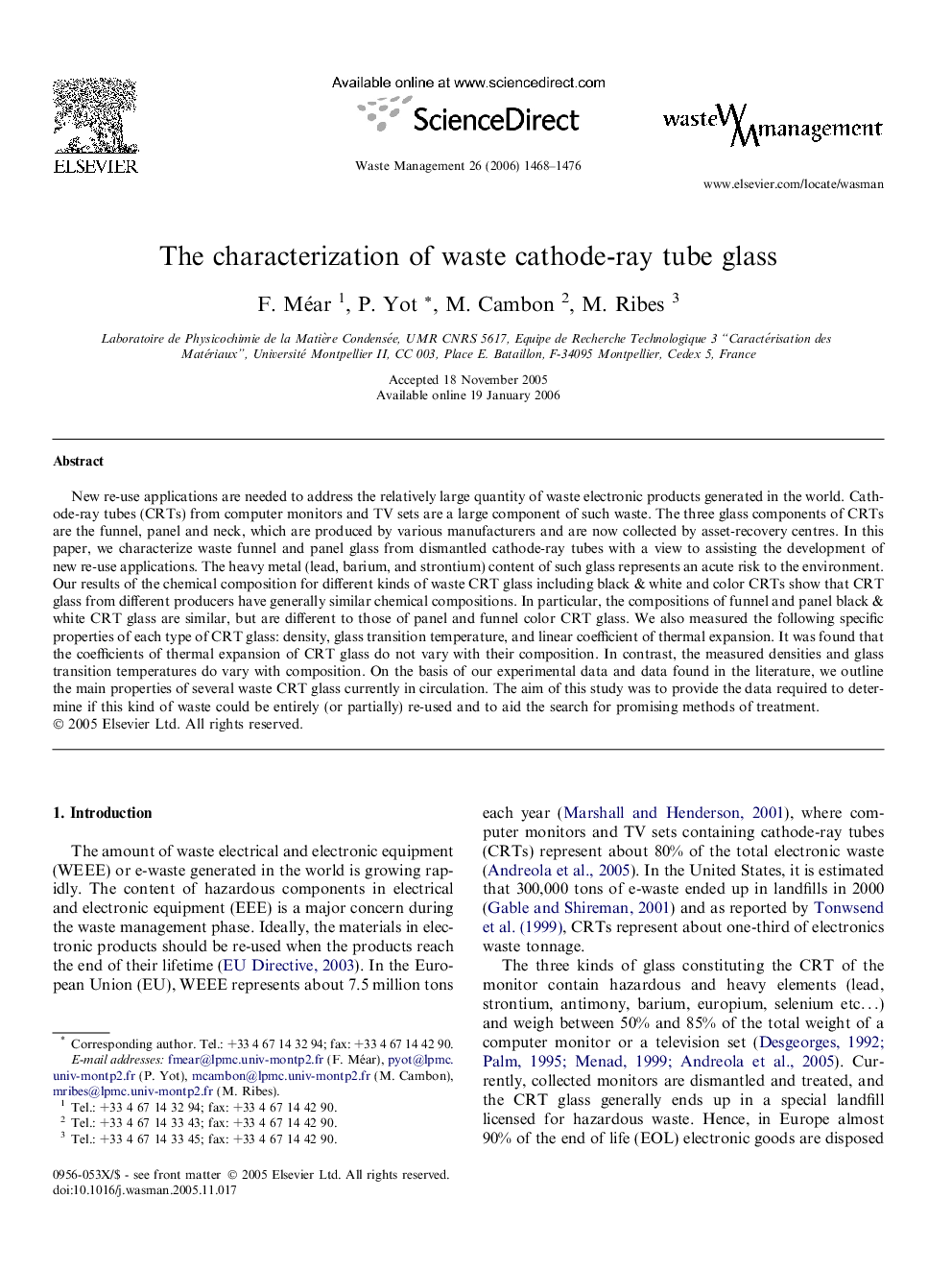 The characterization of waste cathode-ray tube glass