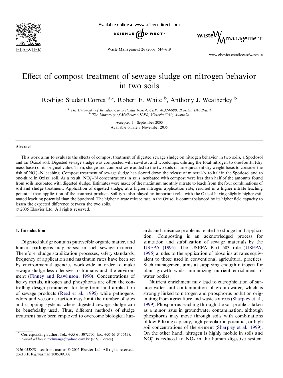 Effect of compost treatment of sewage sludge on nitrogen behavior in two soils