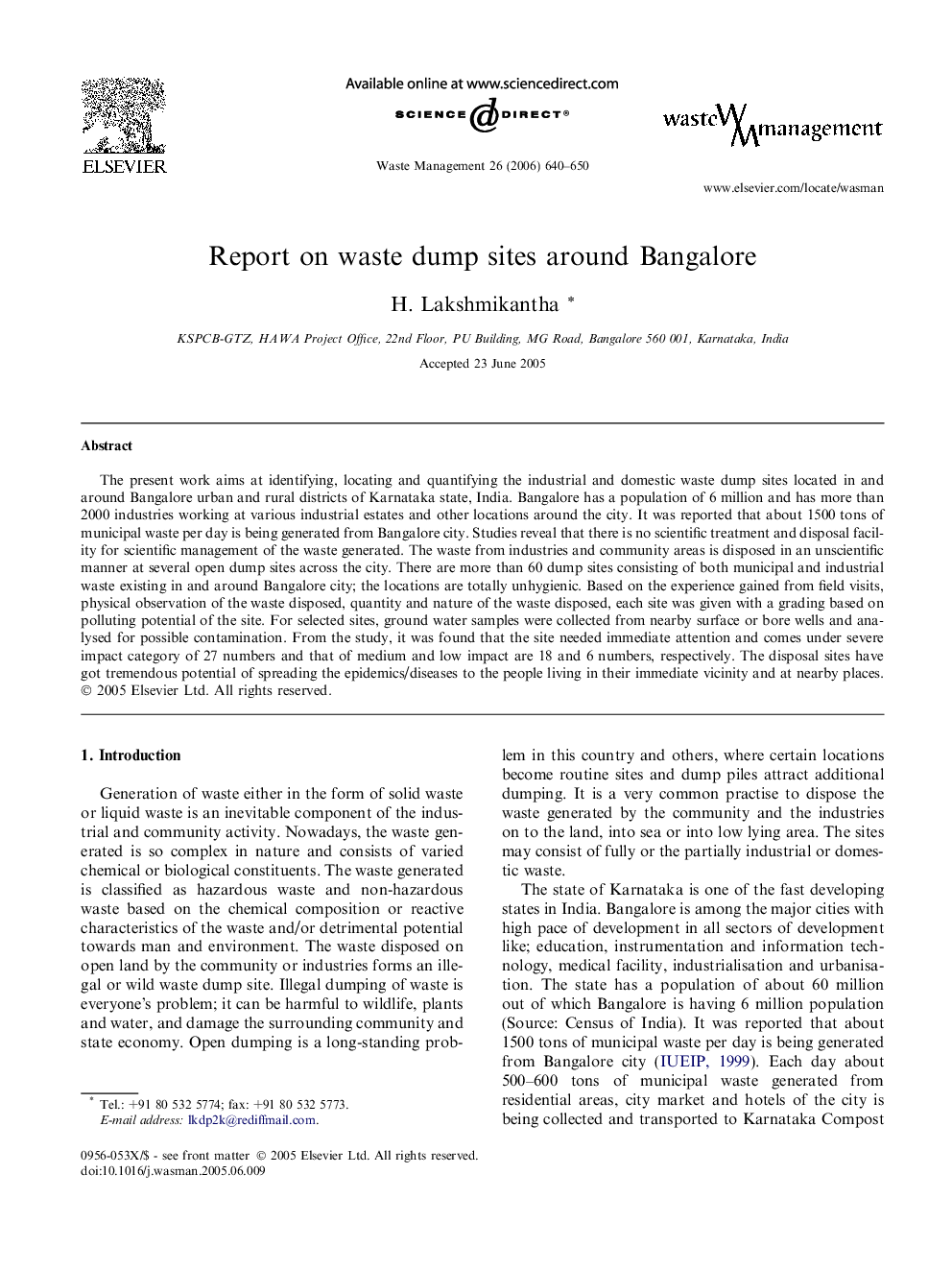 Report on waste dump sites around Bangalore