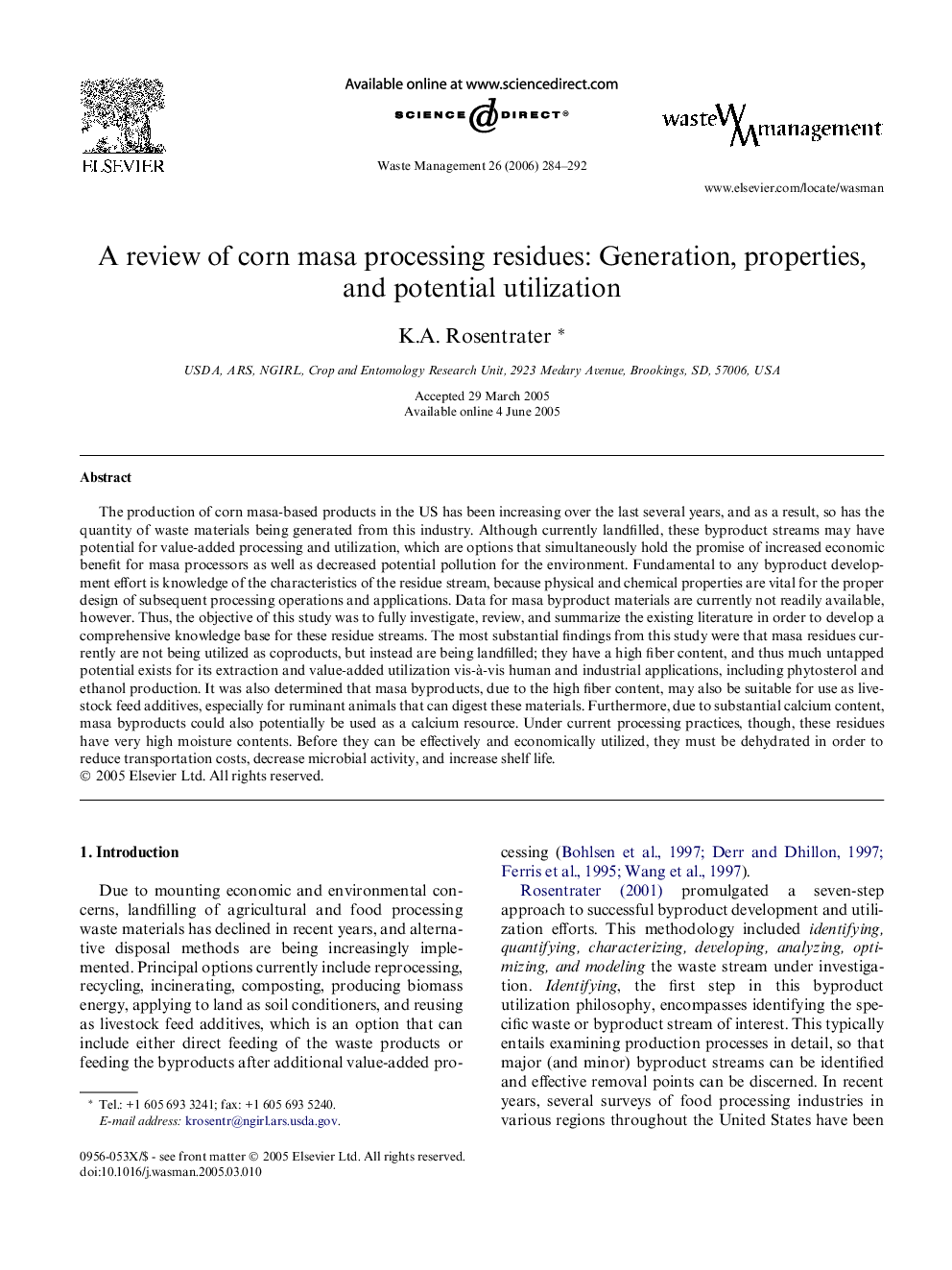 A review of corn masa processing residues: Generation, properties, and potential utilization