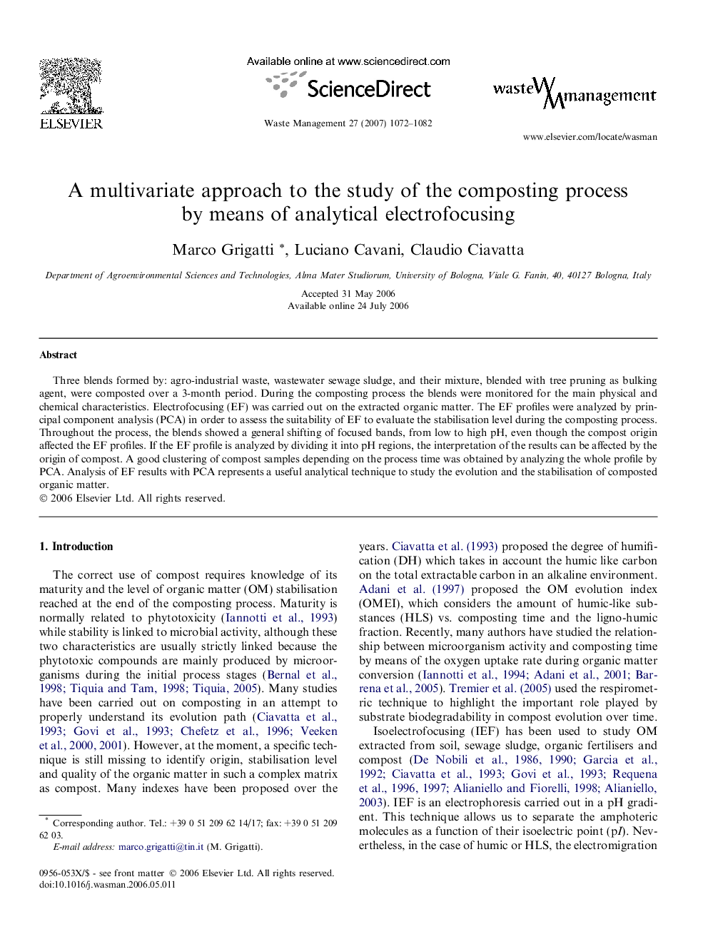 A multivariate approach to the study of the composting process by means of analytical electrofocusing