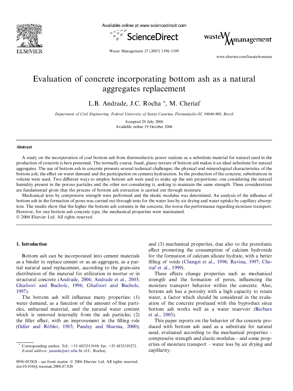 Evaluation of concrete incorporating bottom ash as a natural aggregates replacement