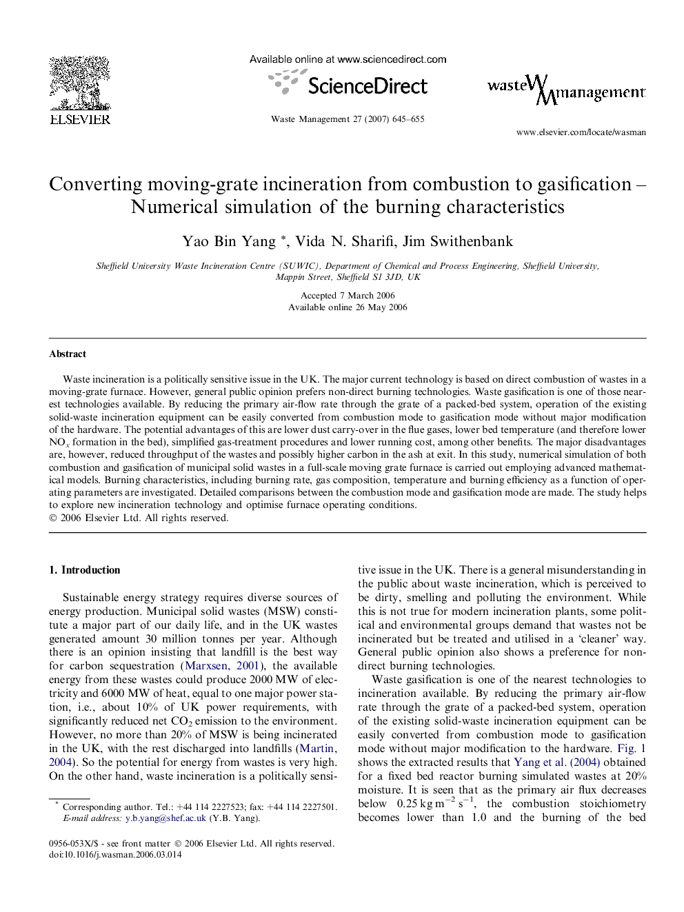 Converting moving-grate incineration from combustion to gasification – Numerical simulation of the burning characteristics