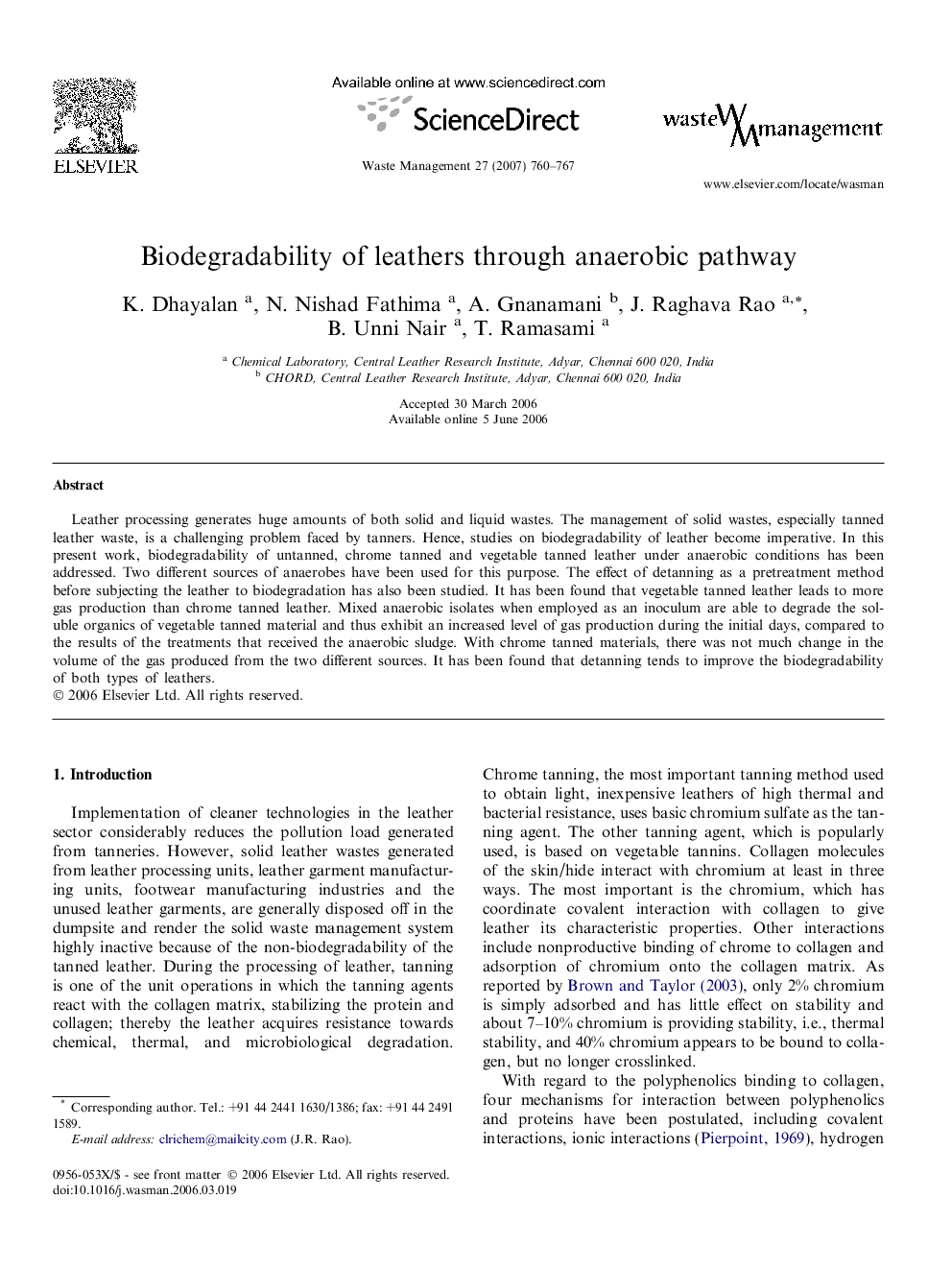 Biodegradability of leathers through anaerobic pathway