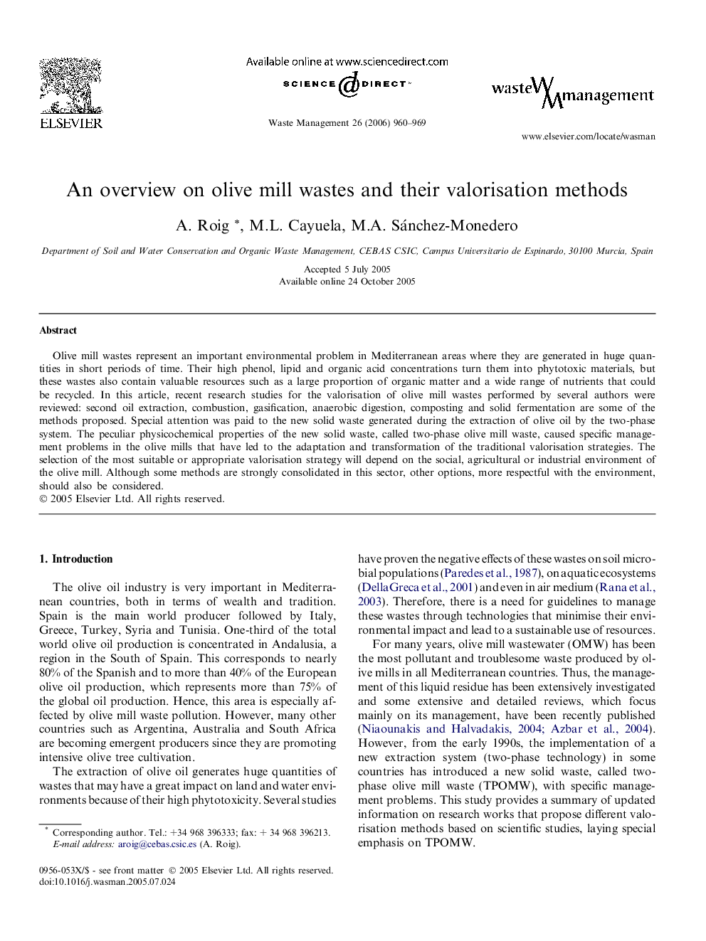 An overview on olive mill wastes and their valorisation methods