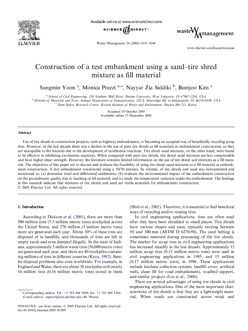 Construction of a test embankment using a sand–tire shred mixture as fill material