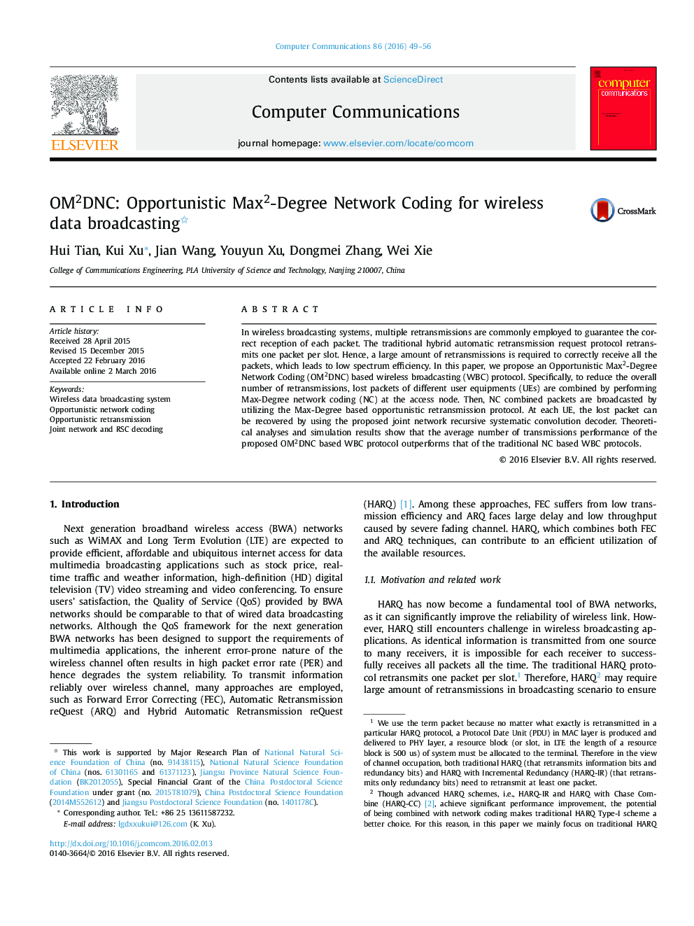 OM2DNC: Opportunistic Max2-Degree Network Coding for wireless data broadcasting 