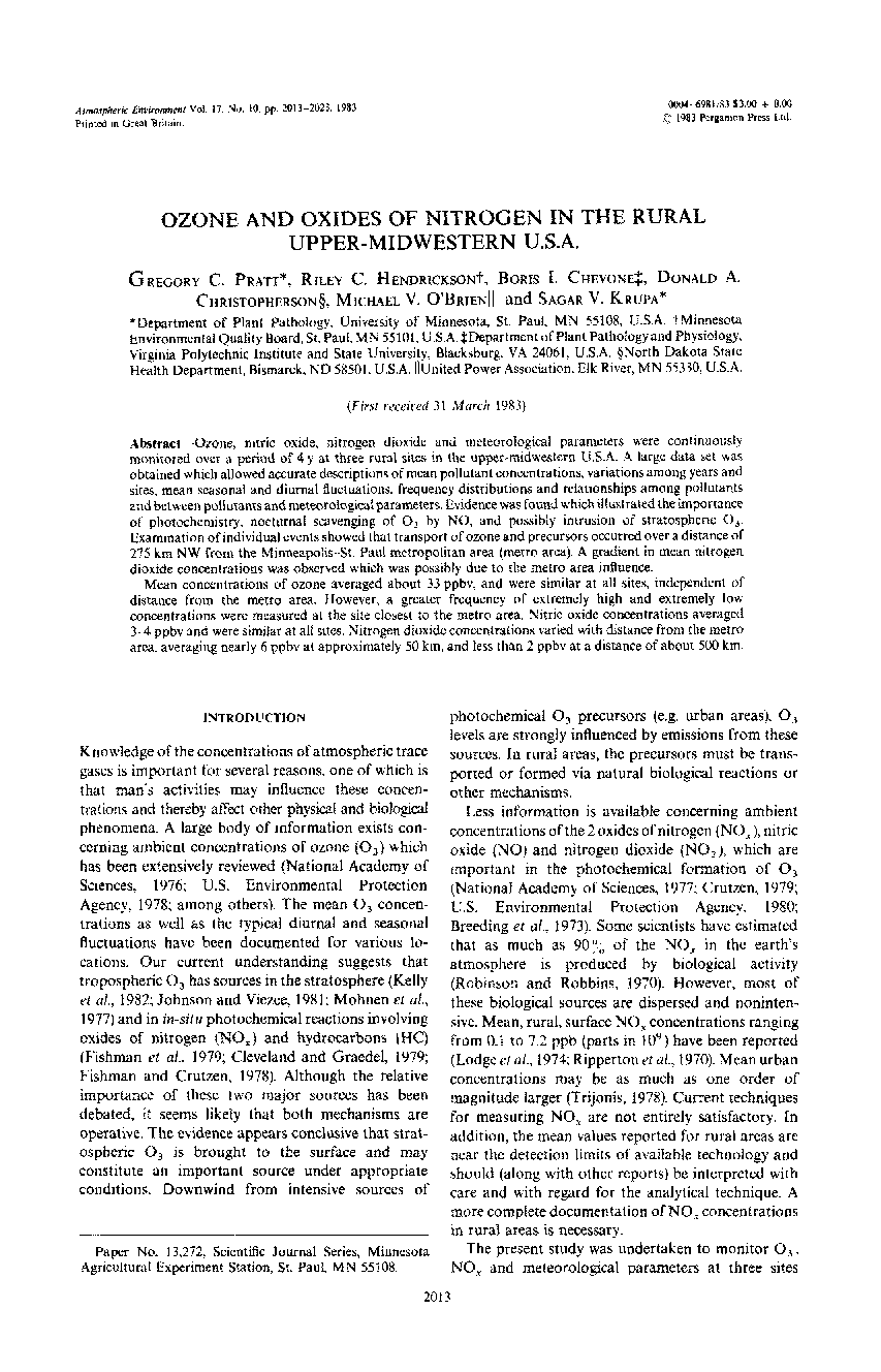 عکس صفحه اول مقاله: Ozone and oxides of nitrogen in the rural upper-midwestern U.S.A. Ozone and oxides of nitrogen in the rural upper-midwestern U.S.A.