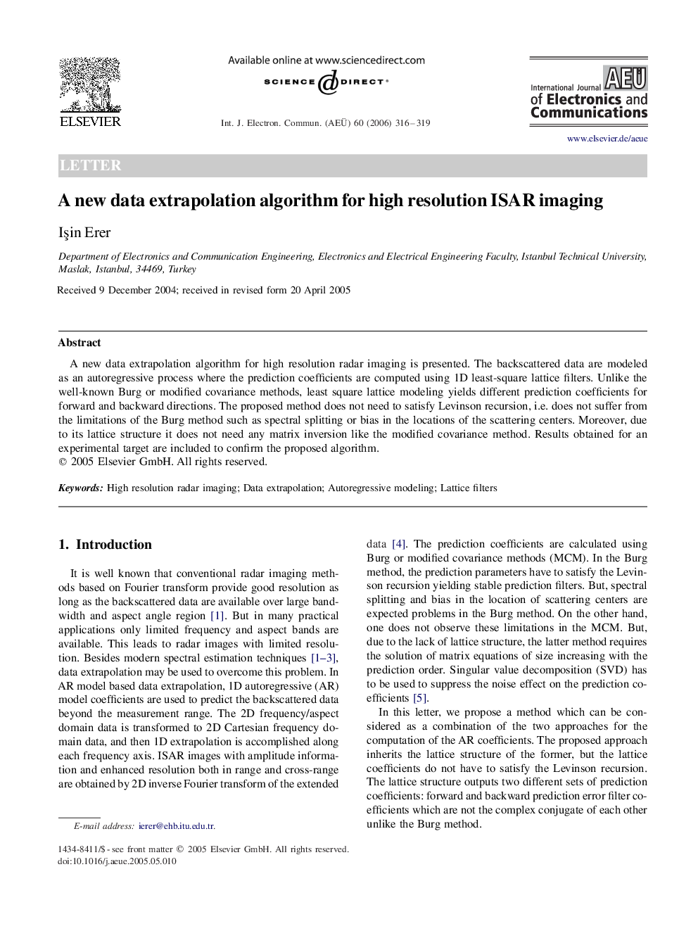 A new data extrapolation algorithm for high resolution ISAR imaging