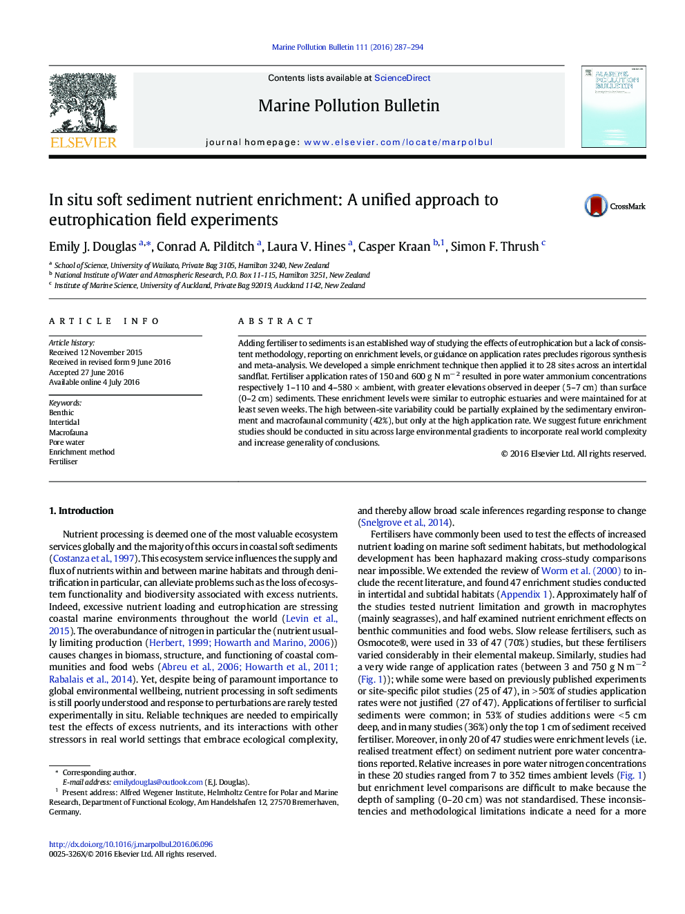 In situ soft sediment nutrient enrichment: A unified approach to eutrophication field experiments