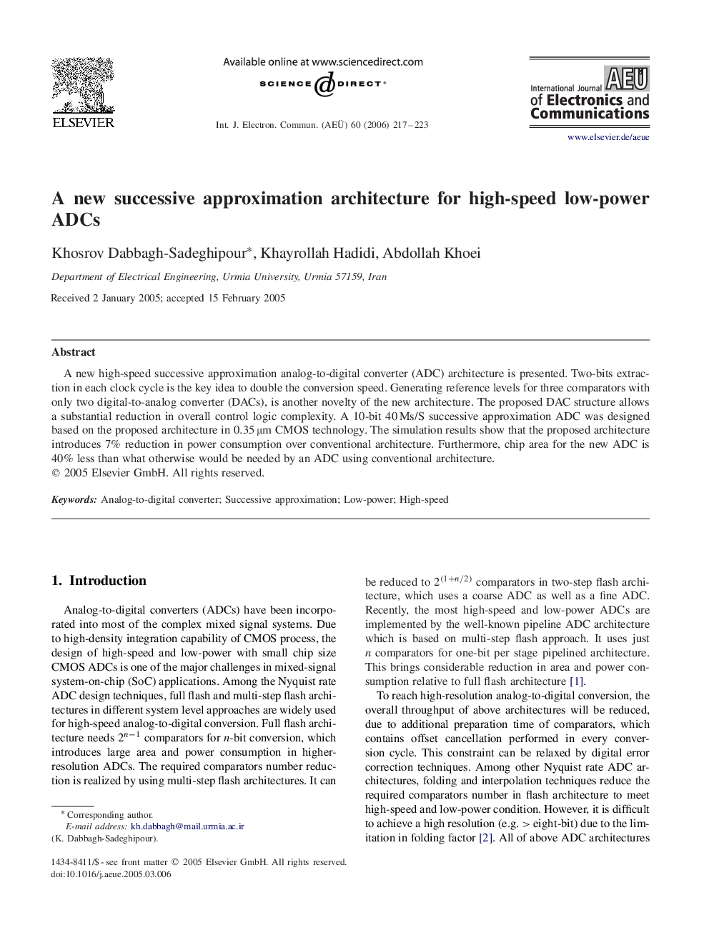 A new successive approximation architecture for high-speed low-power ADCs