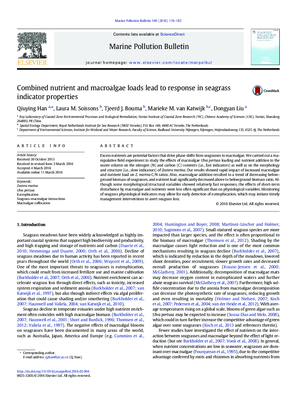 Combined nutrient and macroalgae loads lead to response in seagrass indicator properties